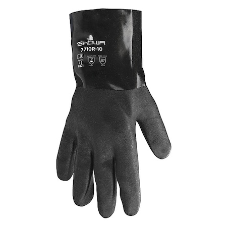 Showa 7710R Chemical Resistant Gloves, PVC, 10 in L, 18 mil, Black, L, 1 PR 7710R
