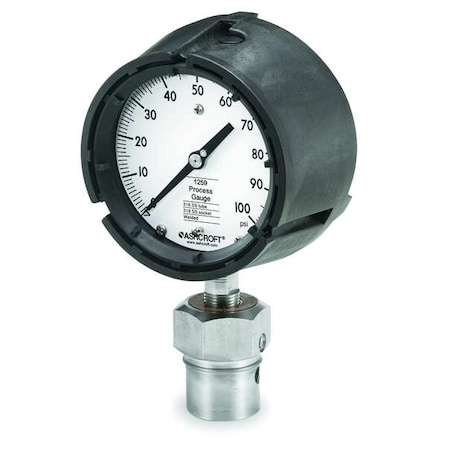 Ashcroft Pressure Gauge with Diaphragm Seal, 0 to 100 psi, 4 1/2 in Dial, 1/2 in NPT, Bottom Location 451259SD04L/50312HH04TXCF100#