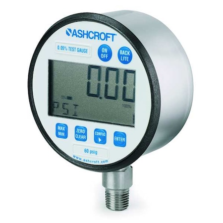 Ashcroft Digital Test Compound Gauge, -30 to 0 to 15 psi, 3 in Dial, 1/4 in NPT, Bottom Location 2089