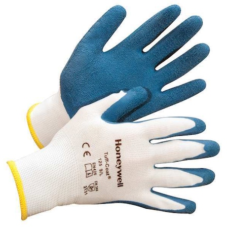 North Coated Gloves, Natural Rubber Latex, Crinkled, Palm, 3 Abrasion Level, Blue/White, 2XL 1 PR 125-XXL