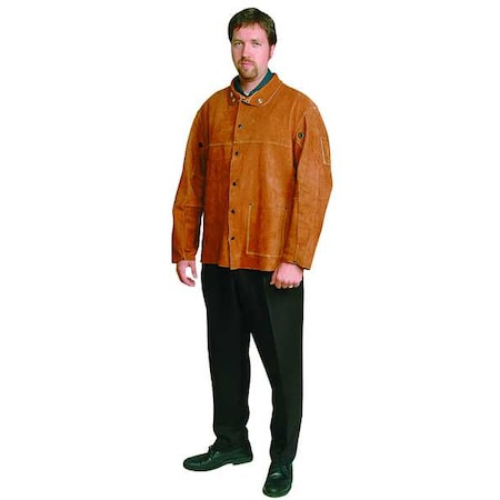 Condor Welding Jacket, Cowhide, 30 in Length, Snaps Closure, 3 Pockets, Brown, 2XL 6AF88