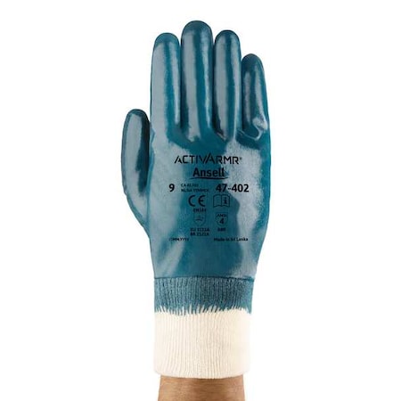 ANSELL Nitrile Coated Gloves, Full Coverage, Blue, M, PR 47-402