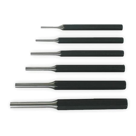 Westward Pin Punch Set, 3/32 To 5/16 In, 6 Pc 2AJA7