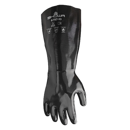 Showa 6797 Chemical Resistant Gloves, PVC, 18 in L, 96.85 mil, Black, L, 1 PR 6797