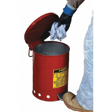 JUSTRITE Oily Waste Can,6 Gal.,Steel,Red (9100) | Zoro