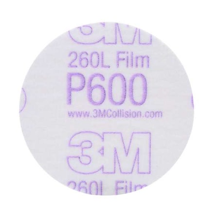 3M Hook-and-Loop Sanding Disc, 3 in Dia, No Hole, Aluminum Oxide, P600 Grit, Coated Type, 260L 00911
