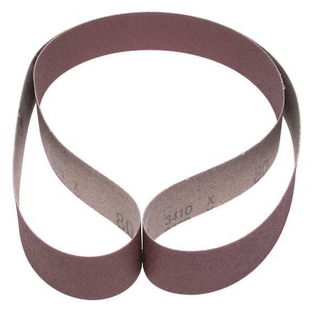 3M Sanding Belt, 1 1/2 in W, 60 in L, Coated, Aluminum Oxide, 80 Grit, Not Applicable, 341D, Brown 7010326156
