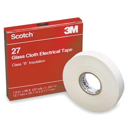 3M Electrical Tape, White, 22 yd L, 1/2 in W 27-1/2"X66'