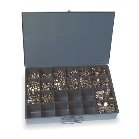 Zoro Select Plain Finish 18-8 Stainless Steel Nylon Insert Hex Lock Nut Assortment, 1090 pc. WWG16SSNYLGR