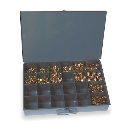 Zoro Select Grade 8 Yellow Zinc Finish Steel Nylon Insert Hex Locknut Assortment, 890 pc. WWG14G8NYLGR