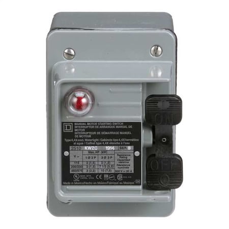 Square D Manual Motor Switch, 30 A, 3 P, 3 Phase, Toggle, Type K, Class 2510 Series, NEMA 4 2510KW2C