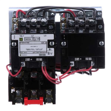 Square D Magnetic Motor Starter, Reversing, No Auxiliary Contacts, 120V AC, 3 P, Screw Clamp 8736SAO16V02S