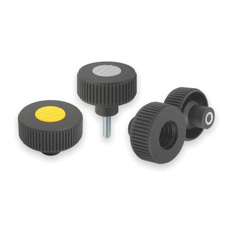 KIPP Knurled Knob Size: 3, D1= 63 D=1/2-13X60 , Form: L, Thermoplastic Black , Comp: Steel, Cap: Black K0260.53A5X60