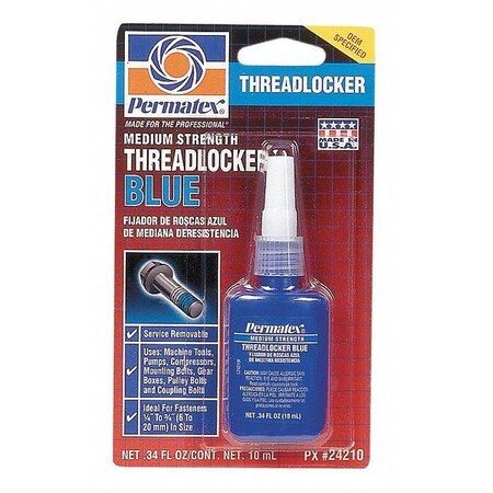 Permatex Threadlocker, Blue, Medium Strength, 10ml Bottle 24210