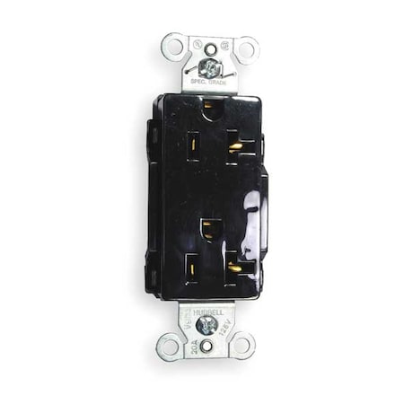 Hubbell Wiring Device-Kellems Straight Blade Receptacle, 5-20R, 20 A, 125V AC, 2 Pole, 3 Wire, Flush Mount, Grounded DR20BLK