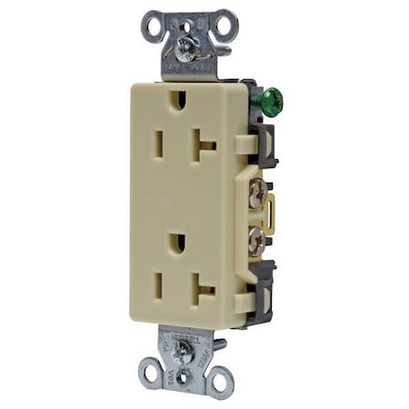 Hubbell Wiring Device-Kellems Straight Blade Receptacle, 5-20R, 20 A, 125V AC, 2 Pole, 3 Wire, Flush Mount, Grounded DR20I