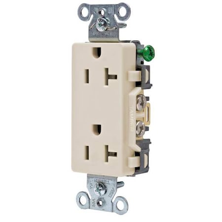 Hubbell Wiring Device-Kellems Straight Blade Receptacle, 5-20R, 20 A, 125V AC, 2 Pole, 3 Wire, Flush Mount, Grounded DR20LA