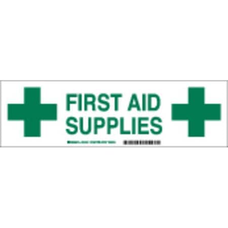 Brady Cabinet Label, First Aid Supplies, 3 1/2 in H x, 12 in W, Polyester 60292
