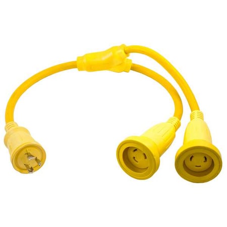 Hubbell Wiring Device-Kellems Power Strip, Marine, Molded, Y Adapter, L5-30R, L5-30P, 8 ft., Yellow HBL64CM56