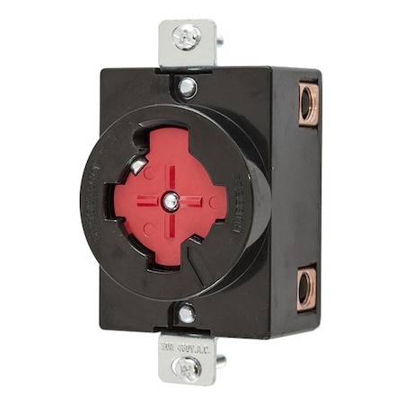Hubbell Wiring Device-Kellems Locking Receptacle, Non-NEMA, 30 A, 480V AC, Three Phase, 3 Pole, Flush Mount, Screw Terminals, Red HBL20443