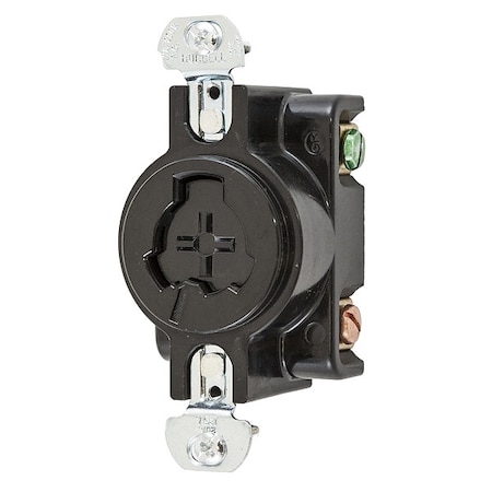 Hubbell Wiring Device-Kellems Locking Receptacle, Non-NEMA, 20 A, 125V AC, Single Phase, 2 Pole, Flush Mount, Screw Terminals HBL23000G