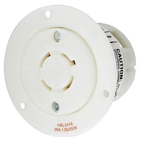 Hubbell Wiring Device-Kellems Flanged Locking Receptacle, L14-20R, 20 A, 125/250V AC, Single Phase, 3 Pole, Flush Mount, White HBL2416