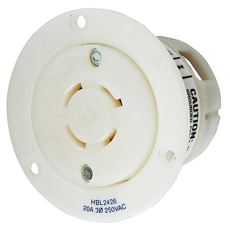 Hubbell Wiring Device-Kellems Flanged Locking Receptacle, L15-20R, 20 A, 250V AC, Three Phase, 3 Pole, Flush Mount, White HBL2426
