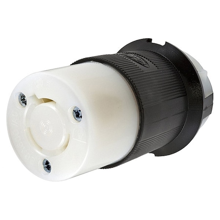 Hubbell Wiring Device-Kellems Locking Connector, L9-20R, 20 A, 600V AC, Single Phase, 2 Pole, Screw Terminals, Black, White HBL2353