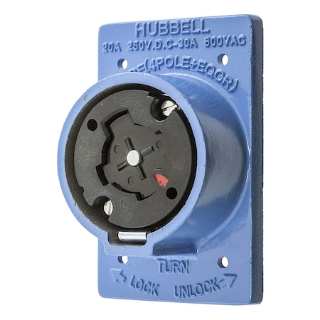 Hubbell Wiring Device-Kellems Locking Receptacle, Non-NEMA, 20/30 A, 250/600V AC, Single Phase, 4 Pole, Flush Mount, Blue HBL25403