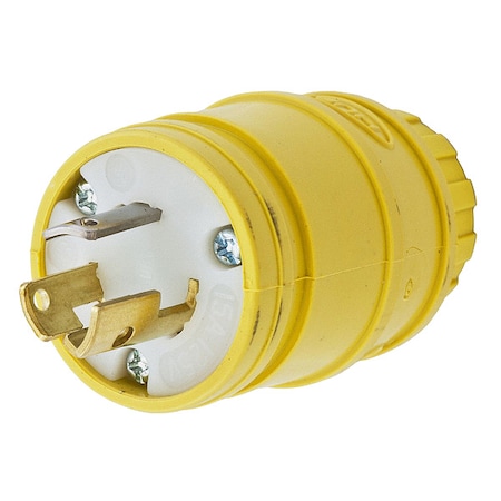 Hubbell Wiring Device-Kellems Locking Plug, L5-15P, 15 A, 125V AC, Single Phase, 2 Pole, Screw Terminals, Yellow HBL24W47