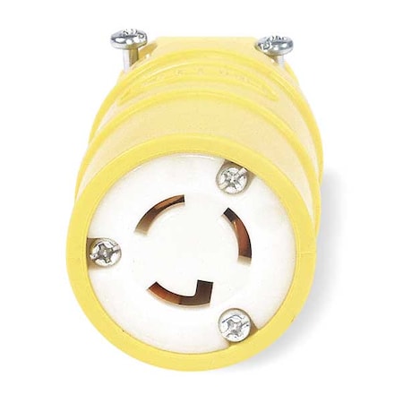 Hubbell Wiring Device-Kellems Locking Connector, L5-15R, 15 A, 125V AC, Single Phase, 2 Pole, Screw Terminals, Yellow HBL2547