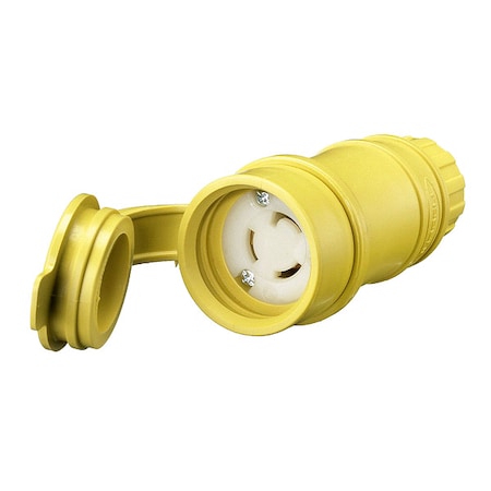 Hubbell Wiring Device-Kellems Locking Connector, L5-15R, 15 A, 125V AC, Single Phase, 2 Pole, Screw Terminals, Yellow HBL25W47