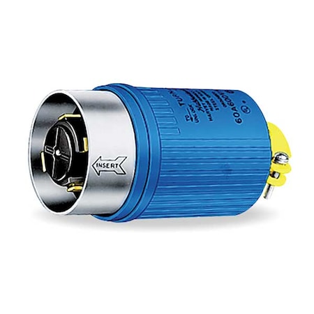 Hubbell Wiring Device-Kellems Locking Plug, Non-NEMA, 60 A, 600V AC, Three Phase, 4 Pole, Screw Terminals, Blue HBL26519