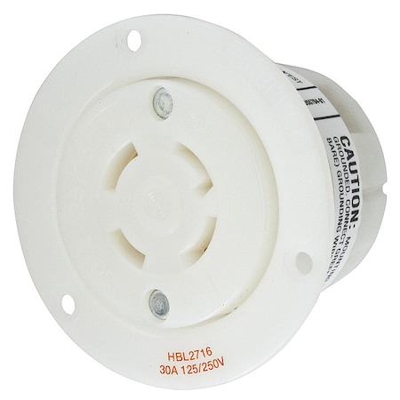 Hubbell Wiring Device-Kellems Flanged Locking Receptacle, L14-30R, 30 A, 125/250V AC, Single Phase, 3 Pole, Flush Mount, White HBL2716