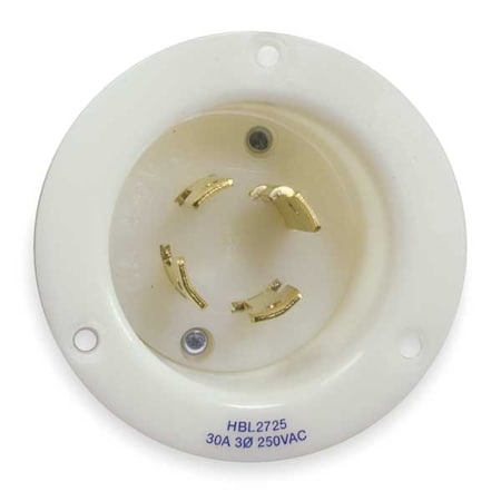 Hubbell Wiring Device-Kellems Flanged Locking Inlet, 30 A, 250V AC, Three Phase, 3 Pole, Flush Mount, Screw Terminals, White HBL2725