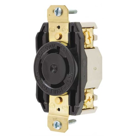 Hubbell Wiring Device-Kellems Locking Receptacle, L17-30R, 30 A, 600V AC, Three Phase, 3 Pole, Flush Mount, Screw Terminals HBL2740