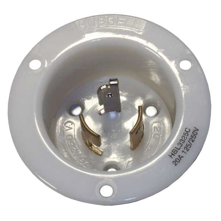 Hubbell Wiring Device-Kellems Flanged Locking Inlet, Non-NEMA, 20 A, 125/250V AC, Single Phase, 3 Pole, Flush Mount, White HBL3325C
