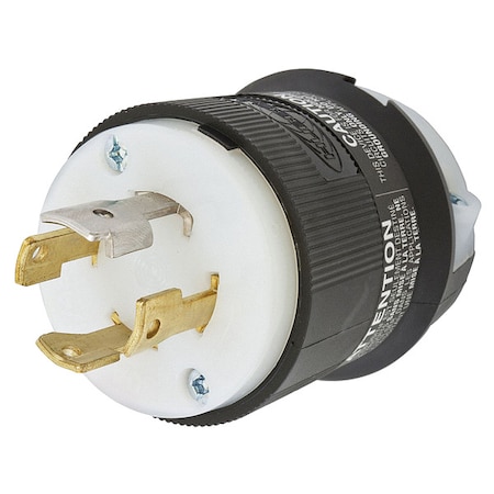 Hubbell Wiring Device-Kellems Locking Plug, L19-30P, 30 A, 277/480V AC, Three Phase, 4 Pole, Screw Terminals, Black, White HBL2761