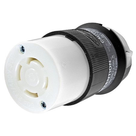 Hubbell Wiring Device-Kellems Locking Connector, L19-30R, 30 A, 277/480V AC, Three Phase, 4 Pole, Screw Terminals, Black, White HBL2763