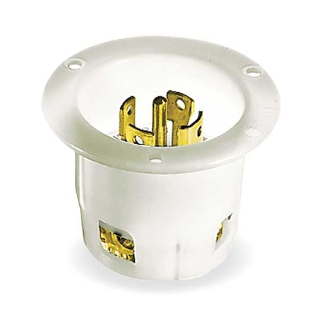 Hubbell Wiring Device-Kellems Flanged Locking Inlet, 30 A, 120/208V AC, Three Phase, 4 Pole, Flush Mount, Screw Terminals, White HBL2815