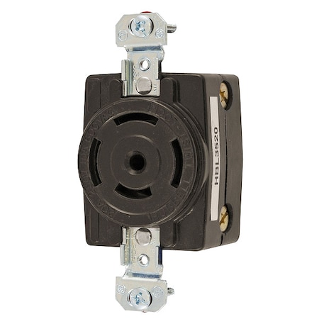 Hubbell Wiring Device-Kellems Locking Receptacle, Non-NEMA, 20/10 A, 250/600V AC, Single Phase, 4 Pole, Flush Mount, Black HBL3520