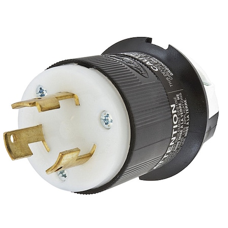 Hubbell Wiring Device-Kellems Locking Plug, Non-NEMA, 30 A, 125/250V AC, Single Phase, 3 Pole, Screw Terminals, Black, White HBL3331C