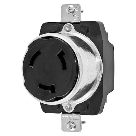 Hubbell Wiring Device-Kellems Locking Receptacle, Non-NEMA, 50 A, 250/600V AC, Single Phase, 3 Pole, Flush Mount, Screw Terminals HBL3769