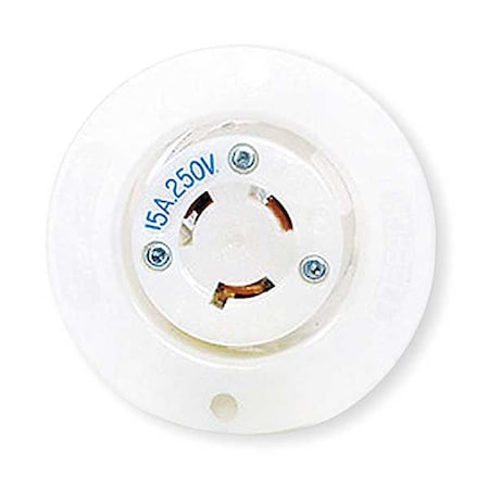 Hubbell Wiring Device-Kellems Flanged Locking Receptacle, L6-15R, 15 A, 250V AC, Single Phase, 2 Pole, Flush Mount, White HBL4585C