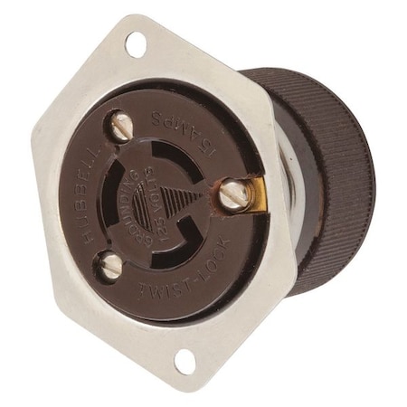 Hubbell Wiring Device-Kellems Flanged Locking Receptacle, L5-15R, 15 A, 125V AC, Single Phase, 2 Pole, Flush Mount, Brown, Silver HBL4715