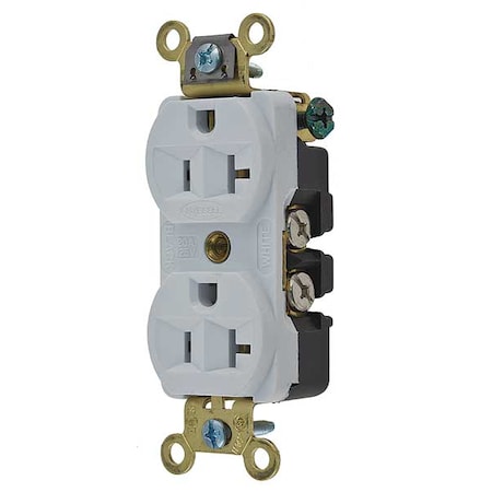 Hubbell Wiring Device-Kellems Straight Blade Receptacle, 5-20R, 20 A, 125V AC, 2 Pole, 3 Wire, Flush Mount, Grounded HBL5352W
