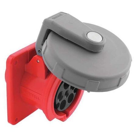 Hubbell Wiring Device-Kellems Watertight Pin & Sleeve Receptacle, 60 A, 277/480V AC, Three Phase, 4 Pole, IEC Grounding, Red HBL560R7W