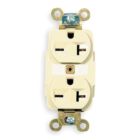 Hubbell Wiring Device-Kellems Straight Blade Receptacle, 6-20R, 20 A, 250V AC, 2 Pole, 3 Wire, Flush Mount, Grounded HBL5462I