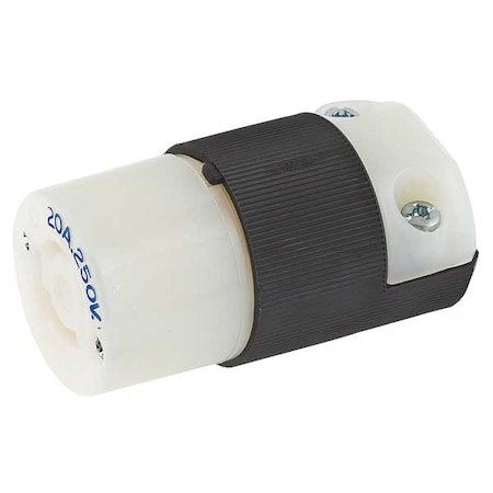 Hubbell Wiring Device-Kellems Locking Connector, L2-20R, 20 A, 250V AC, Single Phase, 2 Pole, Screw Terminals, Black, White HBL7101C