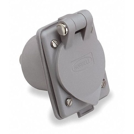 HUBBELL Flanged Inlet, 15 A Amps, 125V AC, Panel Mount, Inlet Outlet, 5-15P, Gray HBL61CM64